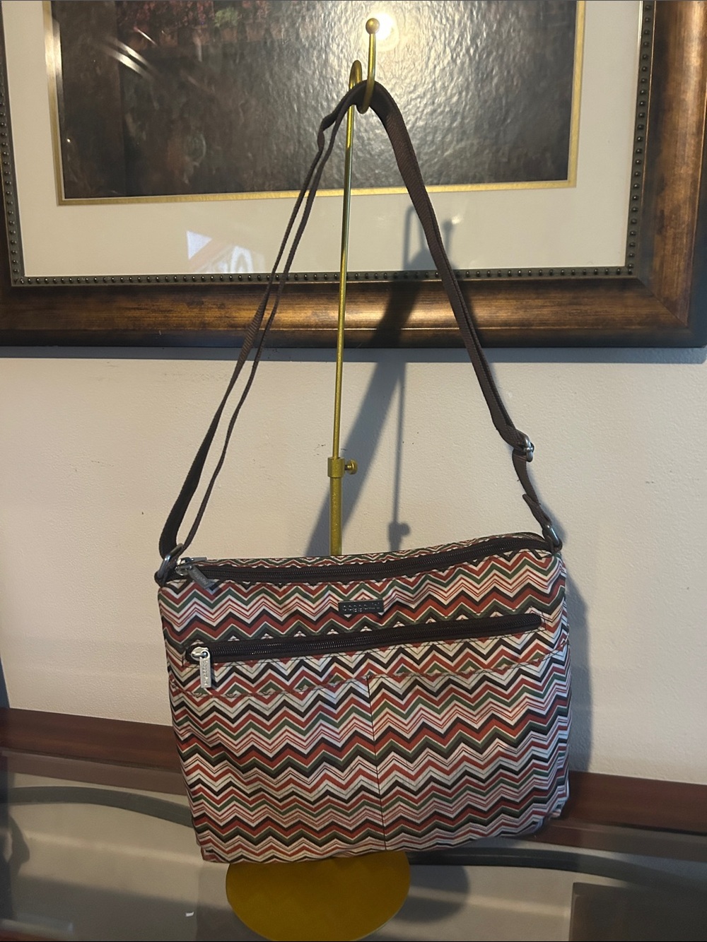 Baggallini Chevron Crossbody Bag in Brown and Pink